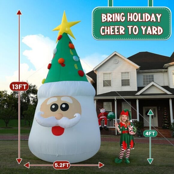 ⚡13FT Inflatable Christmas Tree with Santa Face Outdoor Decoration Party Decor - Picture 2 of 7